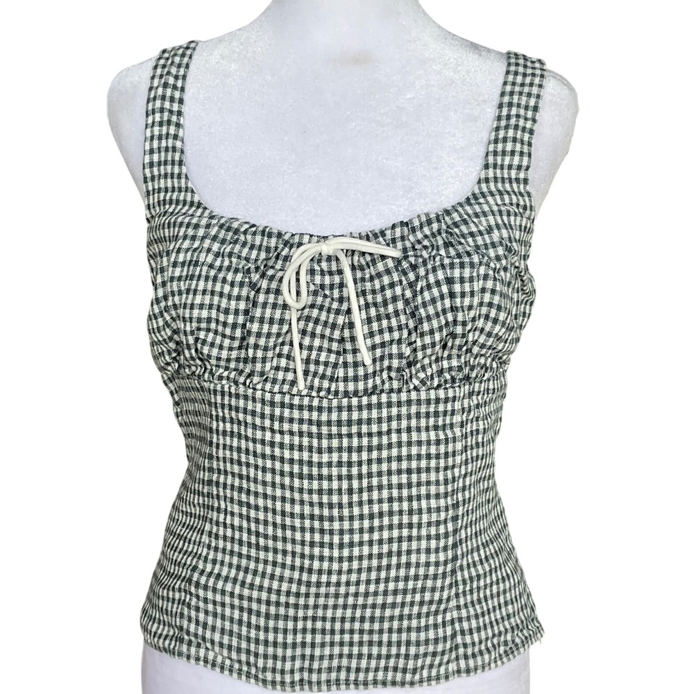 REFORMATION women's BALIA LINEN gingham check blue crop top